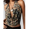 image:imageMakeMeChic Womens Halter Top Snakeskin Print Draped Tie Open Back Sleeveless Y2K Crop TopsMulticolor