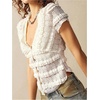 image:imageMakeMeChic Womens Lace Button Up Tops V Neck Short Sleeve Ruffle Layered Y2k T ShirtWhite