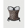 image:imageMakeMeChic Womens Leopard Print Corset Top Bow Lace Strapless Tube Crop Tops Y2K Bandeau TopBrown