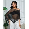 image:imageMakeMeChic Womens Mesh Sheer Poncho Tops Asymmetrical Neck Grunge Lightweight SweaterBlack
