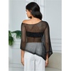 image:imageMakeMeChic Womens Mesh Sheer Poncho Tops Asymmetrical Neck Grunge Lightweight SweaterBlack