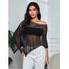 image:imageMakeMeChic Womens Mesh Sheer Poncho Tops Asymmetrical Neck Grunge Lightweight SweaterBlack