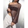 image:imageMakeMeChic Womens Mesh Sheer Poncho Tops Asymmetrical Neck Grunge Lightweight SweaterCoffee Brown