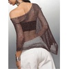 image:imageMakeMeChic Womens Mesh Sheer Poncho Tops Asymmetrical Neck Grunge Lightweight SweaterCoffee Brown