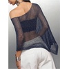 image:imageMakeMeChic Womens Mesh Sheer Poncho Tops Asymmetrical Neck Grunge Lightweight SweaterRoyal Blue