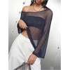 image:imageMakeMeChic Womens Mesh Sheer Poncho Tops Asymmetrical Neck Grunge Lightweight SweaterRoyal Blue