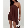 image:imageMakeMeChic Womens Off The Shoulder Bodycon Dress Ruffle Party Cocktail Mini DressesCoffee Brown