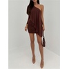 image:imageMakeMeChic Womens Off The Shoulder Bodycon Dress Ruffle Party Cocktail Mini DressesCoffee Brown