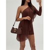 image:imageMakeMeChic Womens Off The Shoulder Bodycon Dress Ruffle Party Cocktail Mini DressesCoffee Brown