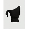 image:imageMakeMeChic Womens Off The Shoulder Crop Tops Metal Floral Ruched Knot Sleeveless TankBlack