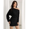 image:imageMakeMeChic Womens Off The Shoulder Dress Ruched Long Sleeve Party Bodycon Mini DressesBlack