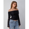 image:imageMakeMeChic Womens Off The Shoulder Lace Tank Tops Going Out Bell Sleeve Crop Tops Summer Y2K OutfitsBlack B