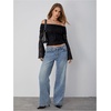 image:imageMakeMeChic Womens Off The Shoulder Lace Tank Tops Going Out Bell Sleeve Crop Tops Summer Y2K OutfitsBlack B
