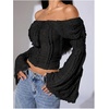 image:imageMakeMeChic Womens Off The Shoulder Lace Tank Tops Going Out Bell Sleeve Crop Tops Summer Y2K OutfitsBlack a