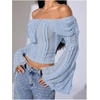 image:imageMakeMeChic Womens Off The Shoulder Lace Tank Tops Going Out Bell Sleeve Crop Tops Summer Y2K OutfitsBlue