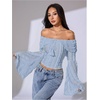 image:imageMakeMeChic Womens Off The Shoulder Lace Tank Tops Going Out Bell Sleeve Crop Tops Summer Y2K OutfitsBlue