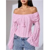 image:imageMakeMeChic Womens Off The Shoulder Lace Tank Tops Going Out Bell Sleeve Crop Tops Summer Y2K OutfitsPink
