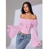 image:imageMakeMeChic Womens Off The Shoulder Lace Tank Tops Going Out Bell Sleeve Crop Tops Summer Y2K OutfitsPink