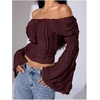 image:imageMakeMeChic Womens Off The Shoulder Lace Tank Tops Going Out Bell Sleeve Crop Tops Summer Y2K OutfitsRed