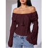 image:imageMakeMeChic Womens Off The Shoulder Lace Tank Tops Going Out Bell Sleeve Crop Tops Summer Y2K OutfitsRed