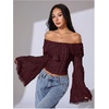 image:imageMakeMeChic Womens Off The Shoulder Lace Tank Tops Going Out Bell Sleeve Crop Tops Summer Y2K OutfitsRed