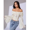 image:imageMakeMeChic Womens Off The Shoulder Lace Tank Tops Going Out Bell Sleeve Crop Tops Summer Y2K OutfitsWhite