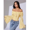 image:imageMakeMeChic Womens Off The Shoulder Lace Tank Tops Going Out Bell Sleeve Crop Tops Summer Y2K OutfitsYellow
