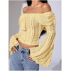 image:imageMakeMeChic Womens Off The Shoulder Lace Tank Tops Going Out Bell Sleeve Crop Tops Summer Y2K OutfitsYellow