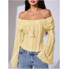image:imageMakeMeChic Womens Off The Shoulder Lace Tank Tops Going Out Bell Sleeve Crop Tops Summer Y2K OutfitsYellow