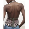 image:imageMakeMeChic Womens Open Back Halter Tops Deep V Neck Ruffle Sleeveless Summer Boho TopKhaki