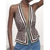 image:imageMakeMeChic Womens Open Back Halter Tops Deep V Neck Ruffle Sleeveless Summer Boho TopKhaki