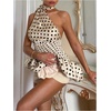 image:imageMakeMeChic Womens Polka Dots Bubble Mini Dress Shirred Halter Sleeveless A Line Y2k DressesApricot