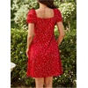 image:imageMakeMeChic Womens Polka Dots Puff Sleeve Dress Sweetheart Ruched Summer Mini DressesRed