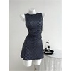 image:imageMakeMeChic Womens Polka Dots Tank Dress Ruched Sleeveless Bodycon Party Mini DressesBlue Polka Dots