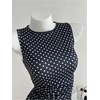 image:imageMakeMeChic Womens Polka Dots Tank Dress Ruched Sleeveless Bodycon Party Mini DressesBlue Polka Dots