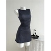 image:imageMakeMeChic Womens Polka Dots Tank Dress Ruched Sleeveless Bodycon Party Mini DressesBlue Polka Dots