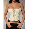 image:imageMakeMeChic Womens Renaissance Corset Bustier Tops Shapewear Lingerie Lace Up Floral Sexy Strapless Overbust Crop TopApricot
