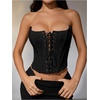 image:imageMakeMeChic Womens Renaissance Corset Bustier Tops Shapewear Lingerie Lace Up Floral Sexy Strapless Overbust Crop TopBlack