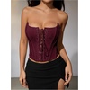 image:imageMakeMeChic Womens Renaissance Corset Bustier Tops Shapewear Lingerie Lace Up Floral Sexy Strapless Overbust Crop TopBurgundy