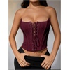 image:imageMakeMeChic Womens Renaissance Corset Bustier Tops Shapewear Lingerie Lace Up Floral Sexy Strapless Overbust Crop TopBurgundy