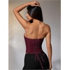 image:imageMakeMeChic Womens Renaissance Corset Bustier Tops Shapewear Lingerie Lace Up Floral Sexy Strapless Overbust Crop TopBurgundy