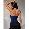 image:imageMakeMeChic Womens Renaissance Corset Bustier Tops Shapewear Lingerie Lace Up Floral Sexy Strapless Overbust Crop TopDark Blue