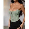 image:imageMakeMeChic Womens Renaissance Corset Bustier Tops Shapewear Lingerie Lace Up Floral Sexy Strapless Overbust Crop TopGreen