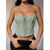 image:imageMakeMeChic Womens Renaissance Corset Bustier Tops Shapewear Lingerie Lace Up Floral Sexy Strapless Overbust Crop TopGreen