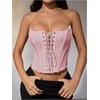 image:imageMakeMeChic Womens Renaissance Corset Bustier Tops Shapewear Lingerie Lace Up Floral Sexy Strapless Overbust Crop TopPink