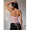 image:imageMakeMeChic Womens Renaissance Corset Bustier Tops Shapewear Lingerie Lace Up Floral Sexy Strapless Overbust Crop TopPink