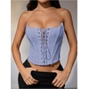 image:imageMakeMeChic Womens Renaissance Corset Bustier Tops Shapewear Lingerie Lace Up Floral Sexy Strapless Overbust Crop TopPurple