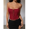 image:imageMakeMeChic Womens Renaissance Corset Bustier Tops Shapewear Lingerie Lace Up Floral Sexy Strapless Overbust Crop TopRed