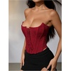 image:imageMakeMeChic Womens Renaissance Corset Bustier Tops Shapewear Lingerie Lace Up Floral Sexy Strapless Overbust Crop TopRed