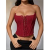 image:imageMakeMeChic Womens Renaissance Corset Bustier Tops Shapewear Lingerie Lace Up Floral Sexy Strapless Overbust Crop TopRed